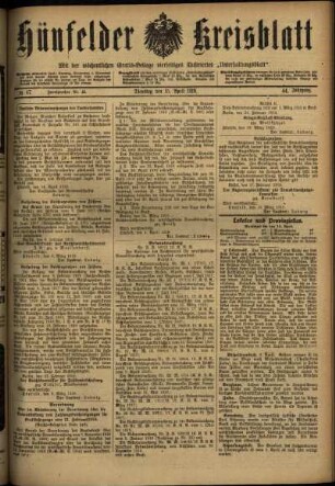 Ausgabe vom Dienstag, den 15. April 1919.
