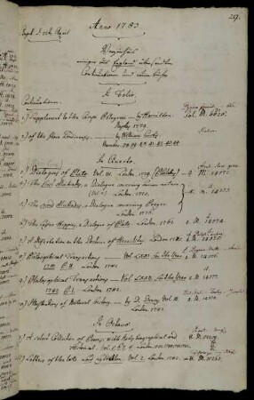 Verzeichniß einiger aus England übersandten Continuationen und neuen Bücher.
