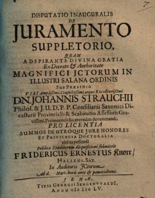 Disp. inaug. de iuramento suppletorio