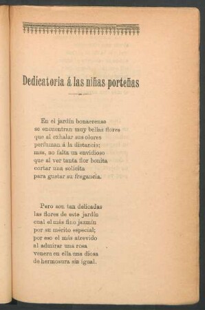 Dedicatoria á las niñas porteñas