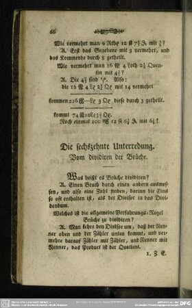 Die sechszehnte Unterredung. Vom dividiren der Brüche