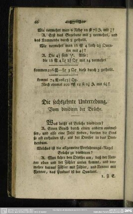 Die sechszehnte Unterredung. Vom dividiren der Brüche