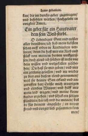 Ein gebet für ein Hausvater dem sein Weib stirbt.