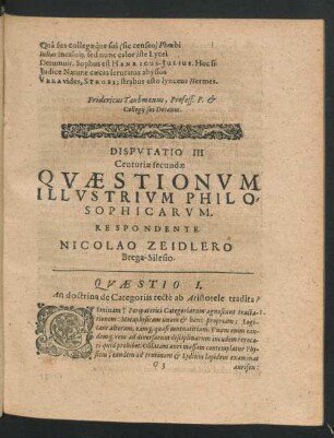 Disputatio III. ... Respondente Nicolao Zeidlero