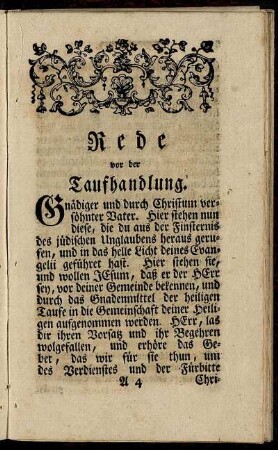 Rede vor der Taufhandlung.