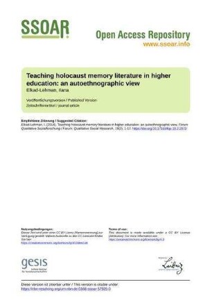 Teaching holocaust memory literature in higher education: an autoethnographic view