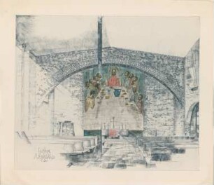 Gsaenger, Angela; München - Solln; Apostelkirche, Altarwandgemälde - Altarwand (Perspektive), Variante 3