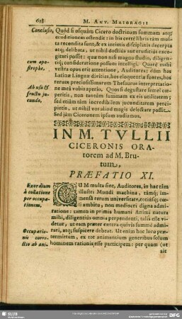 In M. Tullii Ciceronis Oratorem ad M. Brutum. Praefatio XI.