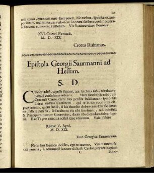 Epistola Georgii Saurmanni ad Hessum.