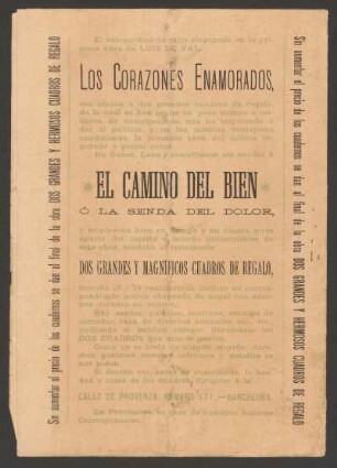 [Publicidad por suscripciones de "El camino del bien ó La senda del dolor"]