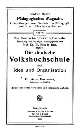 Die deutsche Volkshochschule nach Idee und Organisation