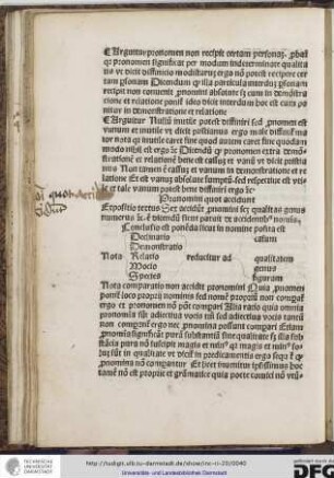 Expositio textus: sex accidunt pronomini scilicet qualitas genus numerus etc.