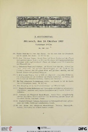 II. Auctionstag: Mittwoch, den 23. Oktober 1907, Vormittags 10 Uhr (Nr. 204-513)