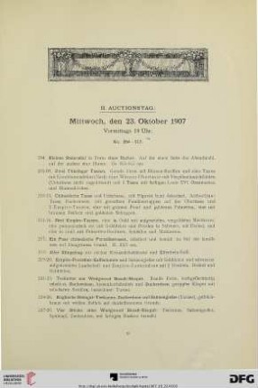 II. Auctionstag: Mittwoch, den 23. Oktober 1907, Vormittags 10 Uhr (Nr. 204-513)