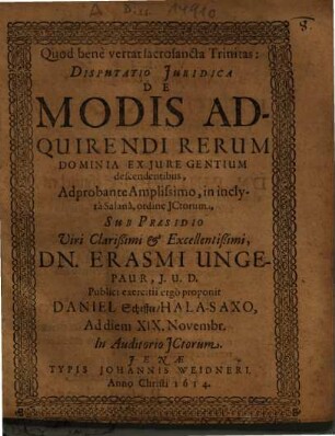 Disputatio Juridica De Modis Adquirendi Rerum Dominia Ex Jure Gentium descendentibus