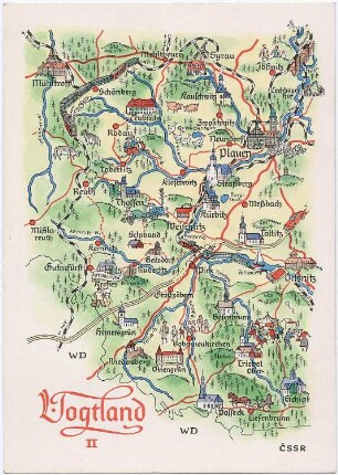 Syrau. Schematische Übersichtskarte vom Vogtland, Ansichtskarte