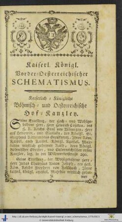 Kaiserl. Königl. Vorder-Oesterreichischer Schematismus.
