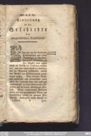 Einleitung in die Geschichte des morgenländischen Kayserthums.