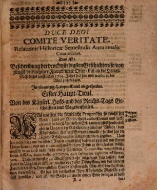 Relationis historicae semestralis continuatio : Jacobi Franci historische Beschreibung der denckwürdigsten Geschichten ..., 1704