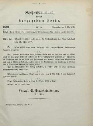 5. Ministerialverordnung, die Aufbewahrung von Asche betreffend, vom 15. April 1891