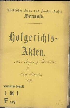 Freismissen, Kaspar, Meier zu gegen Stadt Blomberg - Schuldforderung