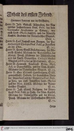 Inhalt des ersten Zehend