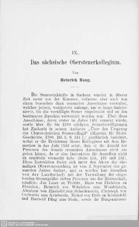 IX. Das sächsische Obersteuerkollegium
