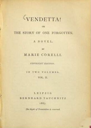 Vendetta! or The story of one forgotten : a novel, 2