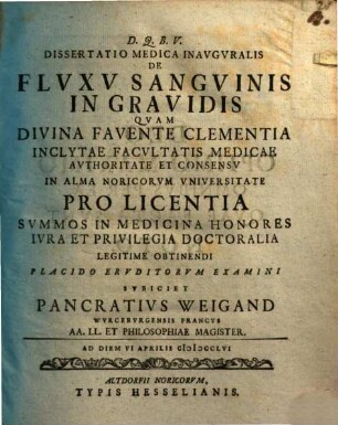 Diss. med. inaug. de fluxu sanguinis in gravidis