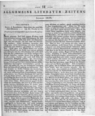 Troxler, I. P. V.: Naturlehre des menschlichen Erkennens oder Metaphysik. Aarau: Sauerländer 1828 (Fortsetzung der im vorigen Stück abgebrochenen Recension.)