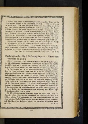 Sonderfriedensbereitschaft Oesterreich=Ungarns. - Antwortnote Andrassys an Wilson.