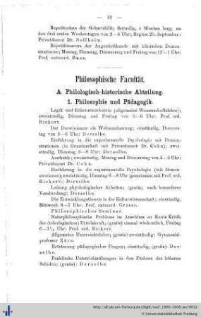 Philosophische Facultät.