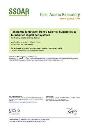 Taking the long view: from e-Science humanities to humanities digital ecosystems