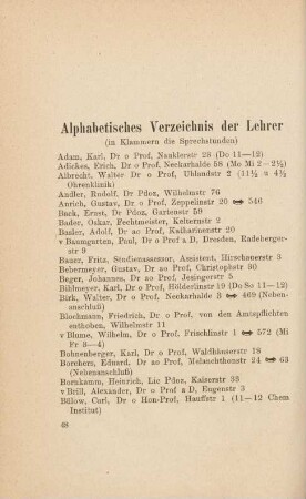 48-53, Alphabetisches Verzeichnis der Lehrer