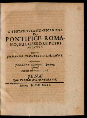 6: De Pontifice Romano, Successore Petri Putativo