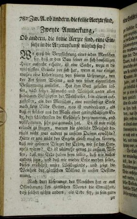 Zweyte Anmerkung, Ob andern, die keine Aerzte sind, eine Einsicht in die Arzeneykunst nützlich sey?