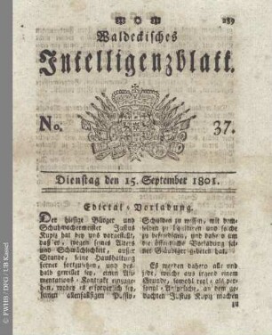 No. 37, Dienstag den 15. September 1801