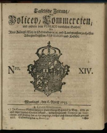 Nro. XIV, Montags, den 6. Aprill 1733