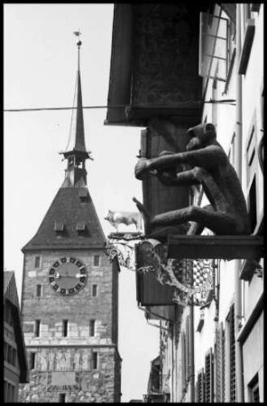 Aarau: Vordere Vorstadt mit Affe und Ochse als Aushängeschild