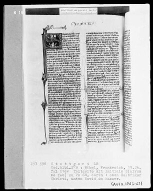 Bibel — Initiale S (alvum me fac), darin Halbfigur Christi und David im Wasser, Folio 216verso