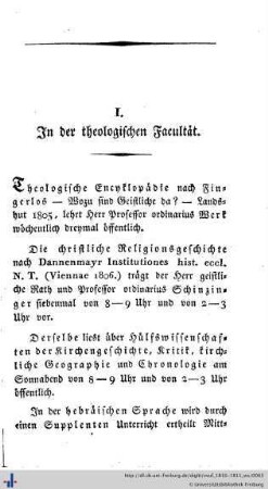 I. In der theologischen Facultät.