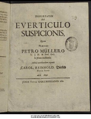 Dissertatio De Everticulo Suspicionis
