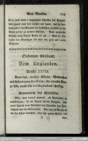 Siebenter Abschnitt. Vom Unglauben
