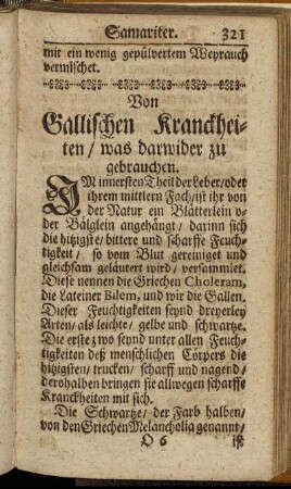 Von Gallischen Kranckheiten/ was darwider zu gebrauchen.