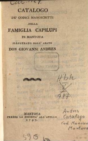 Catalogo de' codici manoscritti della famiglia Capilupi di Mantova