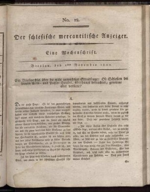 No. 18. Breslau, den 1. November 1800.
