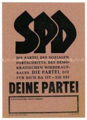Flugblatt der SPD zur Mitgliederwerbung