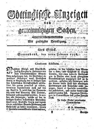 6tes Stück. Sonnabend, den 10ten Februar 1776.