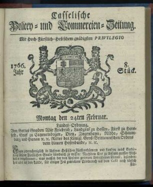 8. Stueck, Montag den 24ten Februar 1766