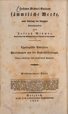 Johann Michael Sailer's sämmtliche Werke. 17, Theologische Schriften: Vorlesungen aus der Pastoraltheologie ; 2